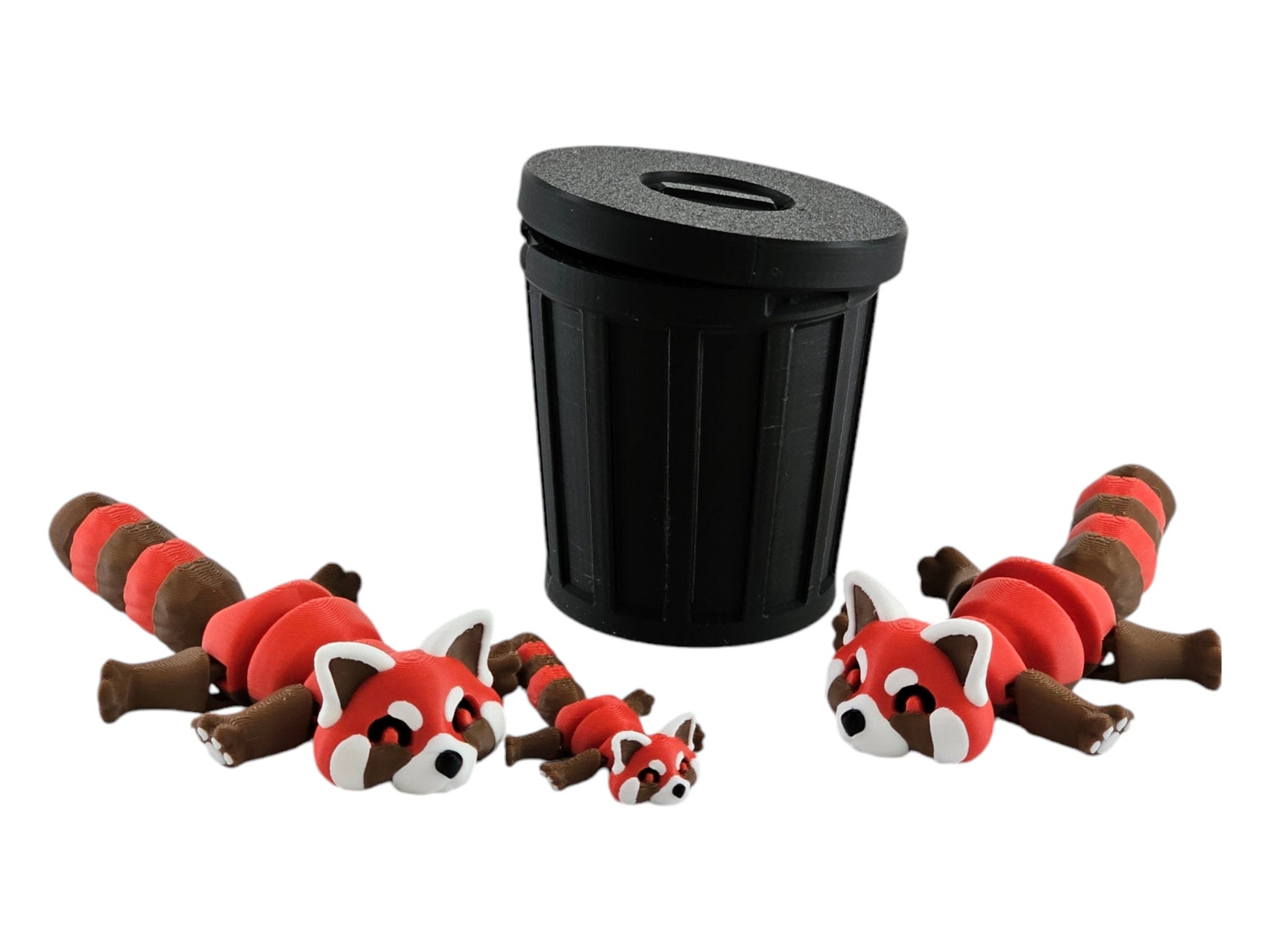 Cute Red Panda Trash Can Toy Set - Adorable Playtime for Kids - 3D Printed Red Panda Figures - Fun Gift for Animal Lovers