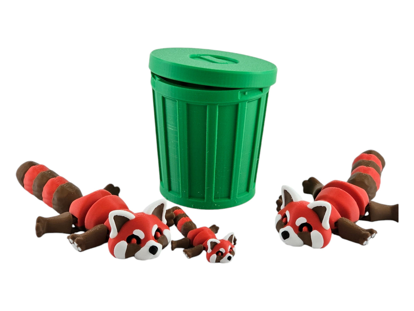 Cute Red Panda Trash Can Toy Set - Adorable Playtime for Kids - 3D Printed Red Panda Figures - Fun Gift for Animal Lovers