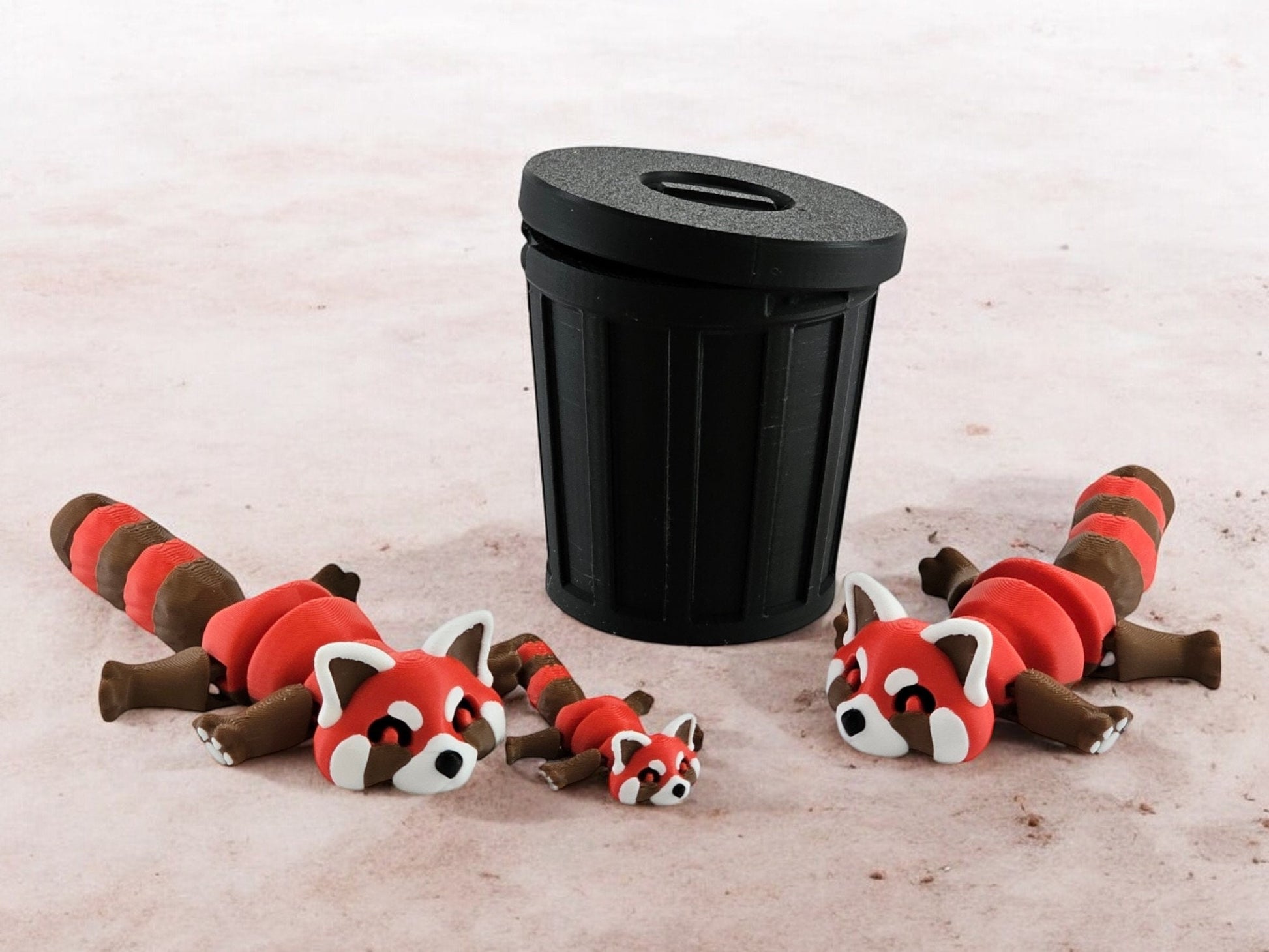 Cute Red Panda Trash Can Toy Set - Adorable Playtime for Kids - 3D Printed Red Panda Figures - Fun Gift for Animal Lovers