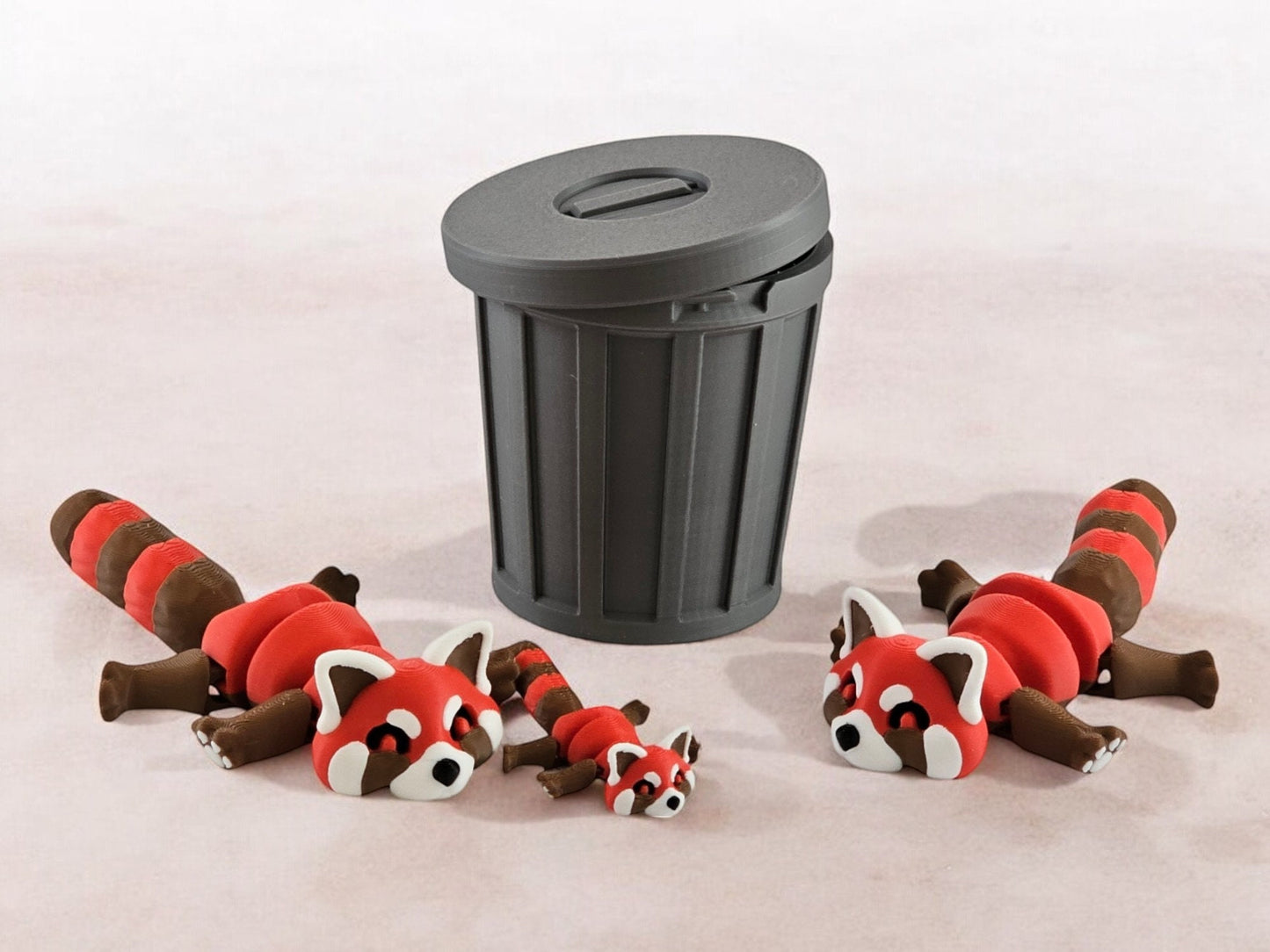 Cute Red Panda Trash Can Toy Set - Adorable Playtime for Kids - 3D Printed Red Panda Figures - Fun Gift for Animal Lovers