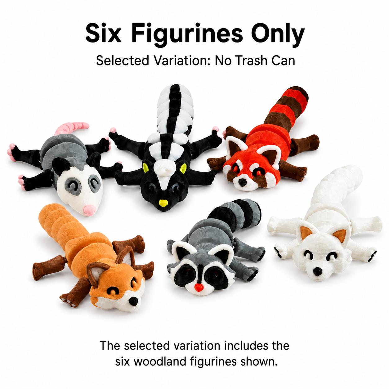 Close view of articulated woodland animal collection