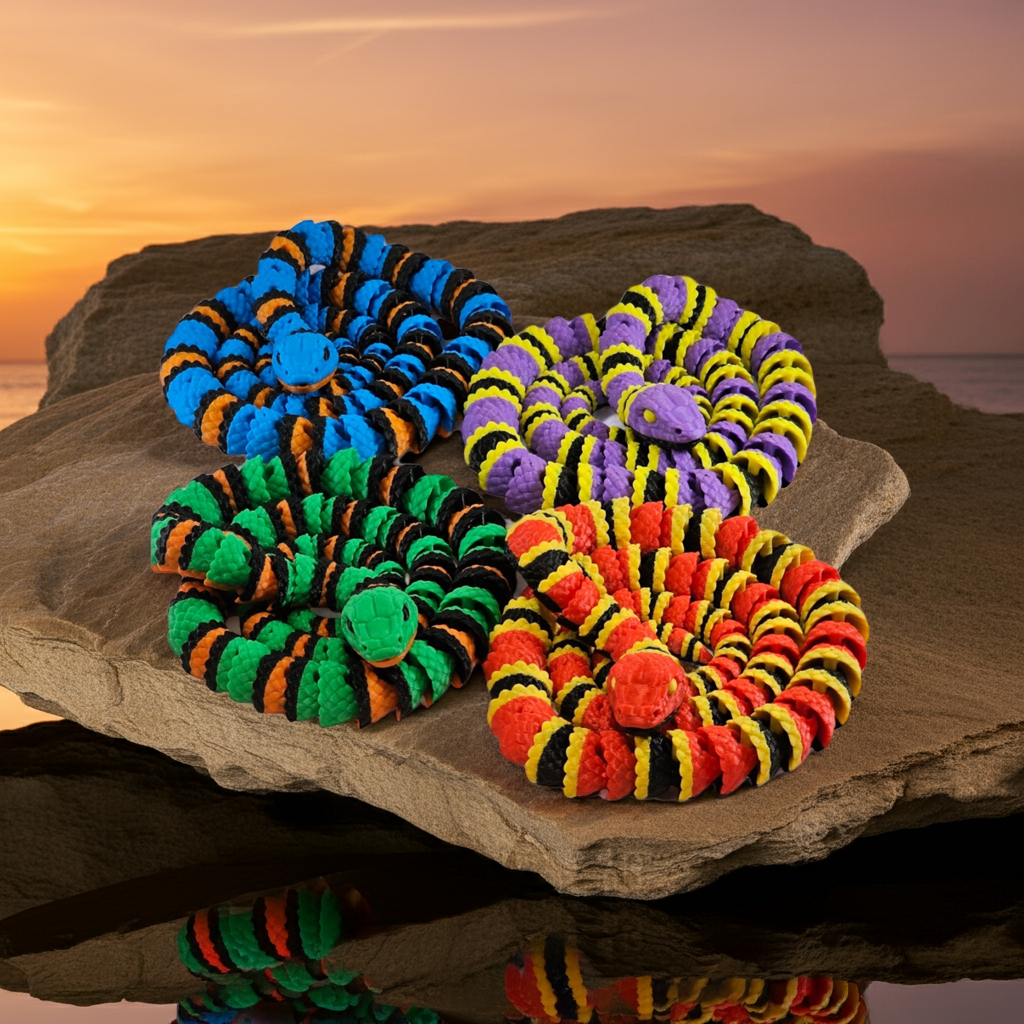 3.5 Foot 3D Printed Snake Toy, Realistic Multi-Color Flexible Snake, Articulated Serpent Figure, Reptile Collectible Toy, Playful Snake Gift